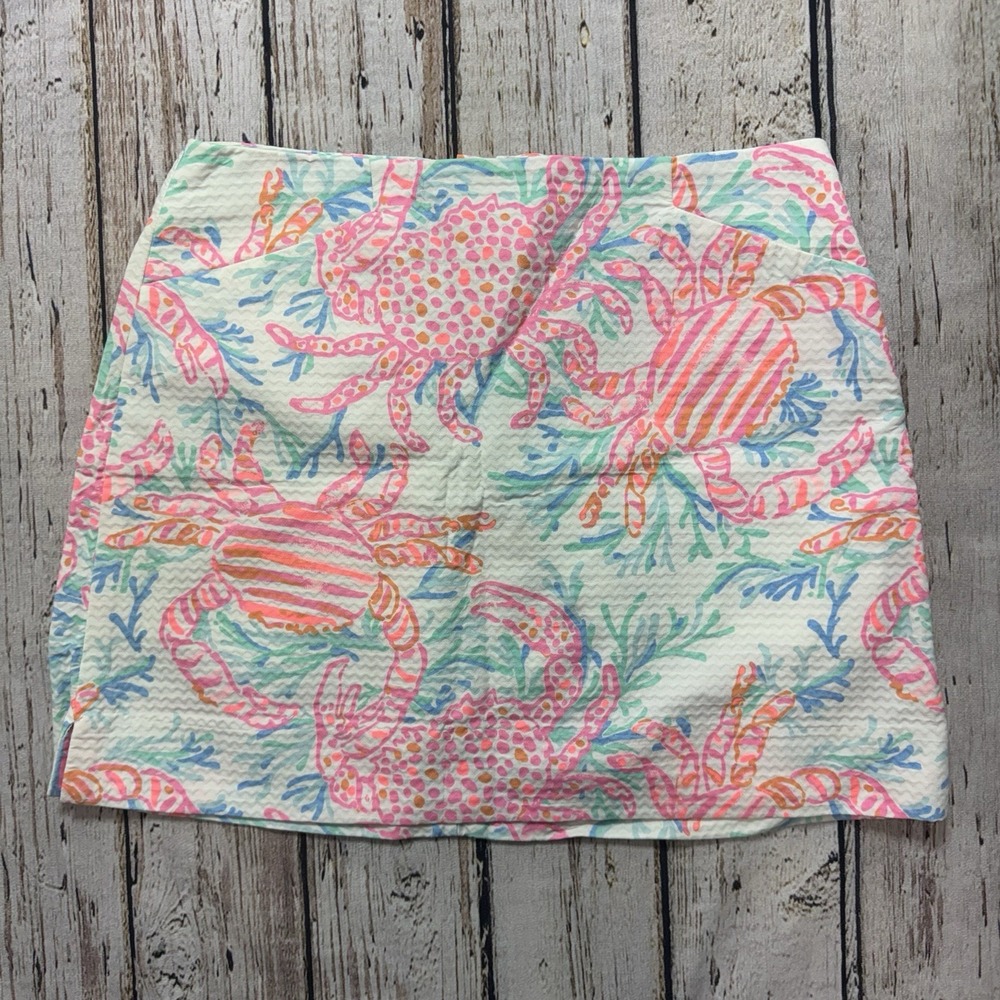 Lilly Pulitzer Marigold Skort Resort White Getting Steamy Crab Pink Blue Sz 4 - Picture 2 of 7